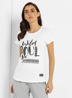 Buy Wild Soul Printed Regular Fit Round Neck T-Shirt White in UAE