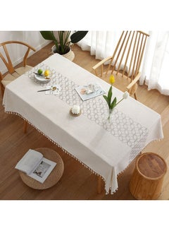 Buy Lace Tassel Detail Table Cloth White/Black 100x160cm in Saudi Arabia