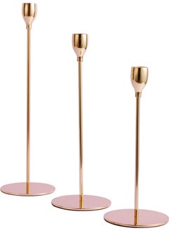 Buy 3-Piece Candle Stick Holders Set Rose Gold 40x25x15cm in UAE