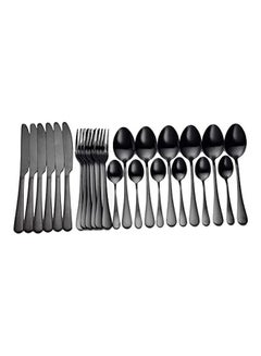 Buy 24-Piece Stainless Steel Cutlery Set Black in UAE