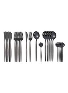 Buy 24-Piece Stainless Steel Cutlery Set Black in Saudi Arabia