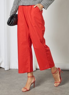 Buy Mid-Rise Plain Pants Red Solid in Saudi Arabia