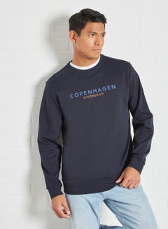 Buy Text Print Sweatshirt Navy in UAE