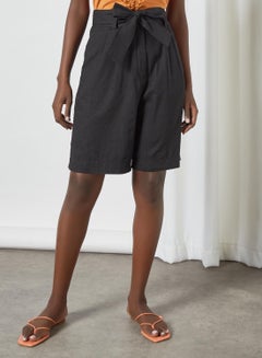 Buy High Waist Linen Shorts Black in Saudi Arabia