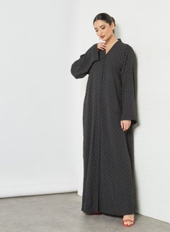 Buy V Neck Plain Abaya Black in UAE