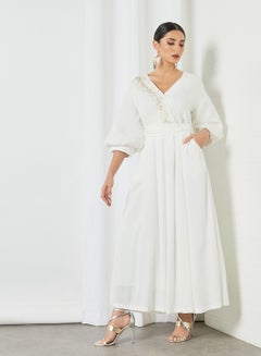 Buy Embellished Neck Dress White in UAE