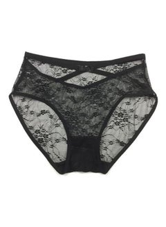 Buy Floral Lace Detail Brief Black in Saudi Arabia