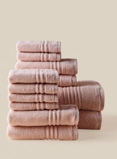Buy 12 Piece Bathroom Towel Set - 500 GSM 100% Cotton - 4 Hand Towel - 6 Face Towel - 2 Bath Towel - Rose Color - Highly Absorbent - Fast Dry Rose in UAE