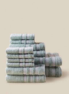 اشتري 12-Piece Towel Set, 100% Cotton Premium Quality, Ultra Absorbent, Thick and Fluffy, 2 Bath + 4 Hand + 6 Face, 500 GSM Aqua/White Aqua/White في الامارات