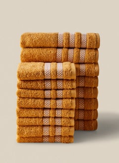 Buy 16 Piece Bathroom Towel Set - 500 GSM 100% Cotton Premium Quality - 8 Hand Towel - 8 Face Towel - Highly Absorbent - Fast Dry Gold/White in UAE