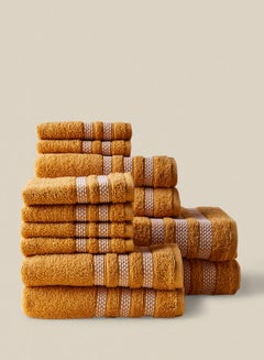 اشتري 12-Piece Towel Set, 100% Cotton Premium Quality, Ultra Absorbent, Thick and Fluffy, 2 Bath + 4 Hand + 6 Face, 500 GSM Gold/White Gold/White في الامارات