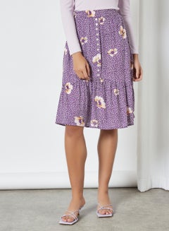 Buy Printed Flared Skirt Purple Aop in UAE