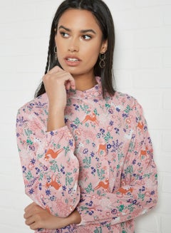 اشتري Casual Floral Pattern Long Sleeves Shirt Blush Aop في السعودية