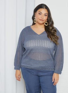 Buy Plus Size Puff Sleeve Sweater Blue in UAE