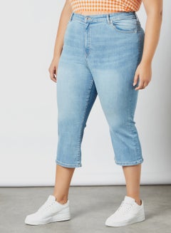 Buy Plus Size Mid Rise Crop Jeans Blue in UAE