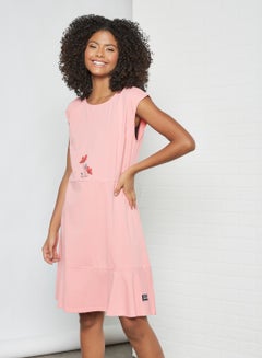 Buy Flared Round Neck Mini Dress Pink in UAE