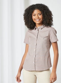 Buy Checkered Pattern Regular Fit Collared Neck Short Sleeve Shirt Multicolour in Saudi Arabia