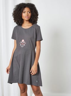 Buy Round Neck Shift Mini Dress Grey in Saudi Arabia