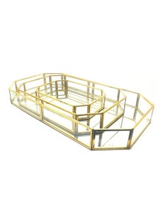 Buy 3-Piece Metal and Glass Serving Tray Golden/Clear 42 x 23 x 5cm in Saudi Arabia