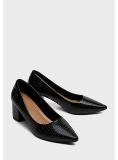 pointed toe block heel pumps
