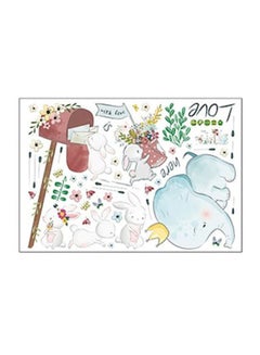Buy Rabbit Elephant Cartoon Wall Sticker White/Blue/Brown 52x110cm in UAE