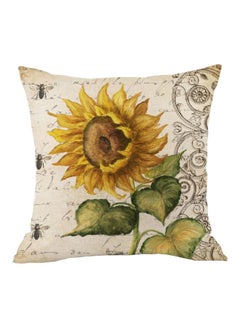 Buy Sunflower Pattern Cushion Cover Beige/Yellow/Green 45x45cm in Saudi Arabia