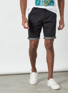 Buy Cotton Twill Turn-Up Hem Shorts Navy/Chambray in UAE
