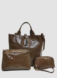 Buy 3 Piece Casual Handbag For Women Set Brown in Saudi Arabia