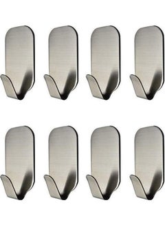 Buy 8-Piece Self-Adhesive Wall Hooks Silver 3x5.5cm in Saudi Arabia