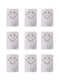 Buy 9-Piece Happy Face Adhesive Hook White/Grey 10x18cm in Saudi Arabia