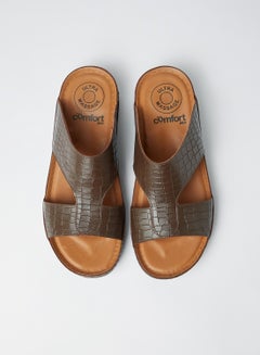 Buy Textured Strap Sandals Brown in Saudi Arabia