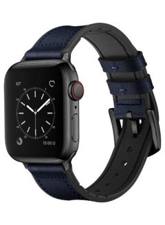 Buy Genuine Leather and Rubber Hybrid Band Strap For Apple iWatch Series 6/SE/5/4/3/2/1 Dark Blue in UAE