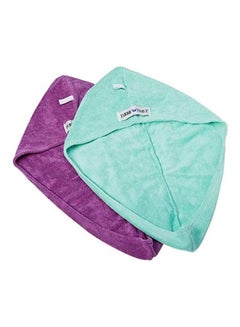Buy 2 Piece Super Absorbent Microfiber Hair Towels Set Aqua/Purple 7.2 x 2.5 x 2.5inch in Saudi Arabia