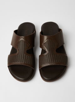 Buy Dual Textured Strap Sandals Brown in UAE