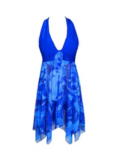 Buy 2-Piece Floral Pattern Halter Backless Tankini Set Blue in Saudi Arabia