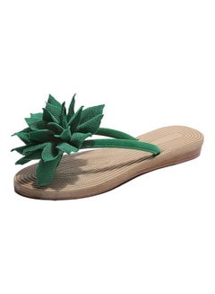 Buy Women Fashion Summer Non Slip Flower Flip Flops Flat Sandals Green/Beige in Saudi Arabia