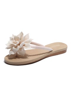 Buy Women Fashion Summer Non Slip Flower Flip Flops Flat Sandals Beige in Saudi Arabia