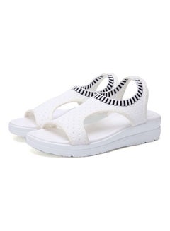 Buy Open Toe Low Wedge Knitted Sandals White in Saudi Arabia
