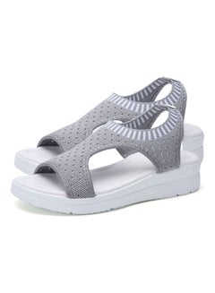 Buy Open Toe Low Wedge Knitted Sandals Grey in Saudi Arabia