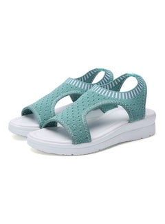 Buy Open Toe Low Wedge Knitted Sandals Green in Saudi Arabia