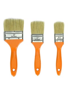 Buy 3-Piece Wooden Handle Paint Brush Set Orange/Beige Small Brush 1.5 inch, Medium Brush 2 inch, Large Brush 3inch in Saudi Arabia