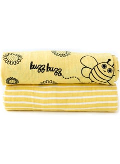 Buy 2-Piece Swaddle Blanket Set Cotton Yellow/Black/White 110x110cm in UAE