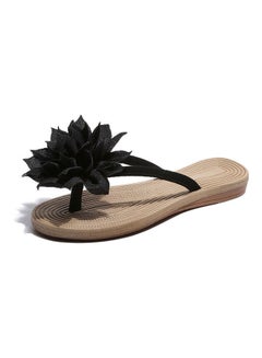 Buy Women Fashion Summer Non Slip Flower Flip Flops Flat Sandals Black/Beige in Saudi Arabia