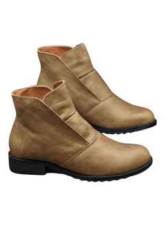 Buy Casual Autumn Winter Faux Leather Slip-On Ankle Boots Brown in Saudi Arabia
