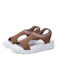 Buy Open Toe Low Wedge Knitted Sandals Brown in Saudi Arabia