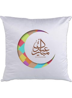 Buy Eid Mubarak Printed Cushion White/Brown/Yellow 40x40cm in UAE