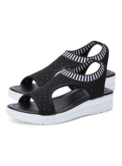 Buy Open Toe Low Wedge Knitted Sandals Black in Saudi Arabia