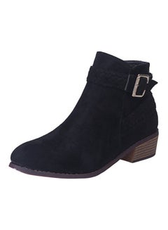 Buy Women Braided Strap Buckle Boots Shoes Black in Saudi Arabia