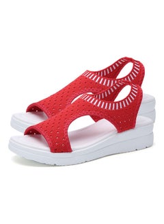 Buy Open Toe Low Wedge Knitted Sandals Red in Saudi Arabia