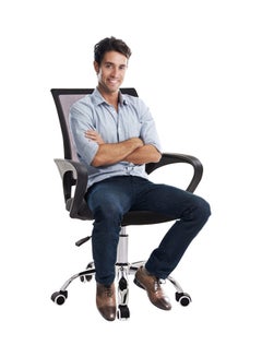 اشتري 360° Swivel Wheel Desk Chair Adjustable Height Thickened Sponge Pad Black/Silver 49x49x70cm في السعودية